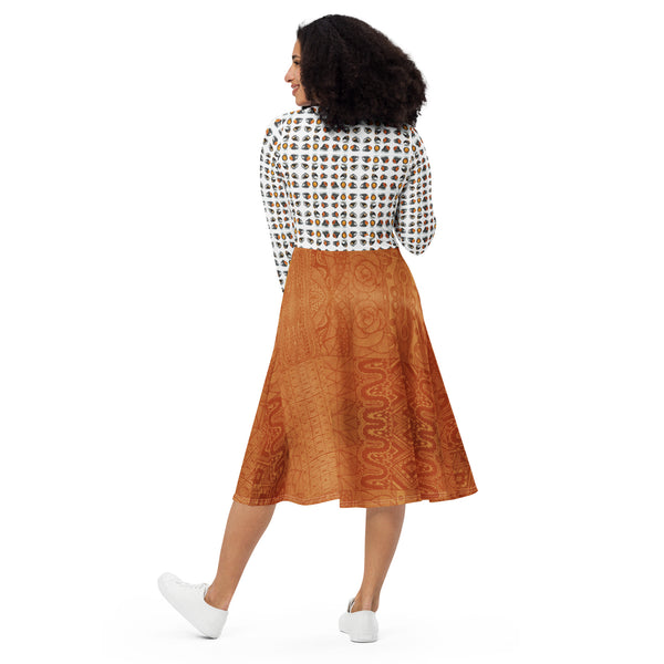 All-over print long sleeve midi dress in eye colors