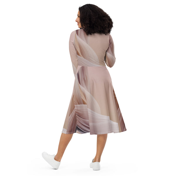 All-over print long sleeve midi dress in eye colors