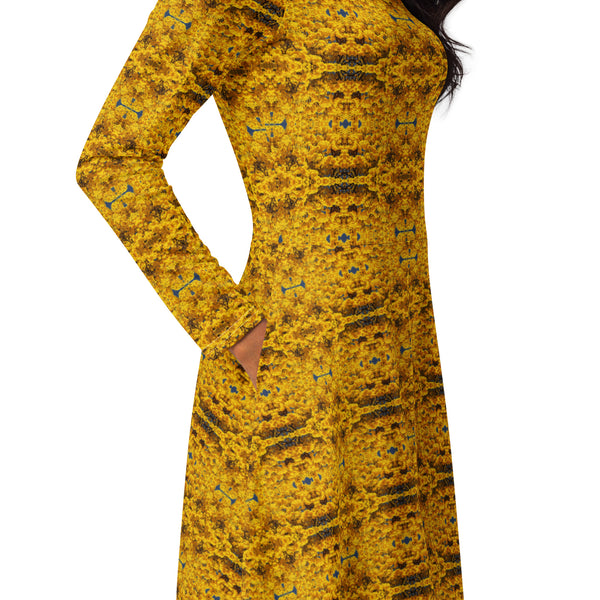 All-over print long sleeve midi dress in eye colors